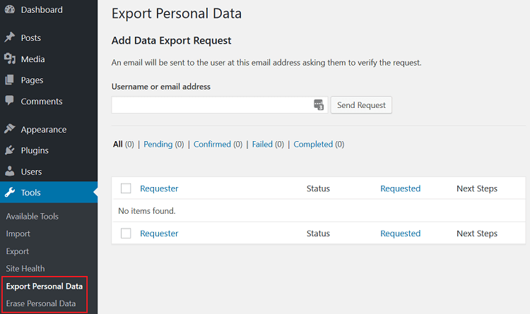 data export and erase - wordpress gdpr compliance