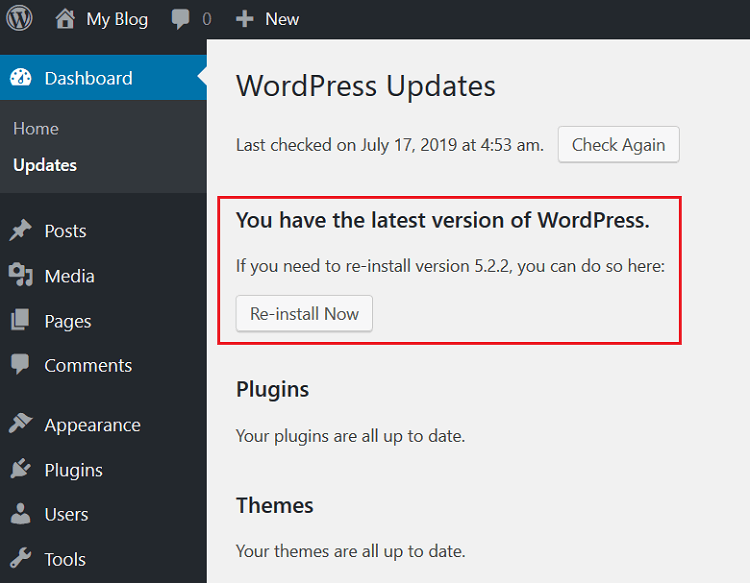 wordpress core updated