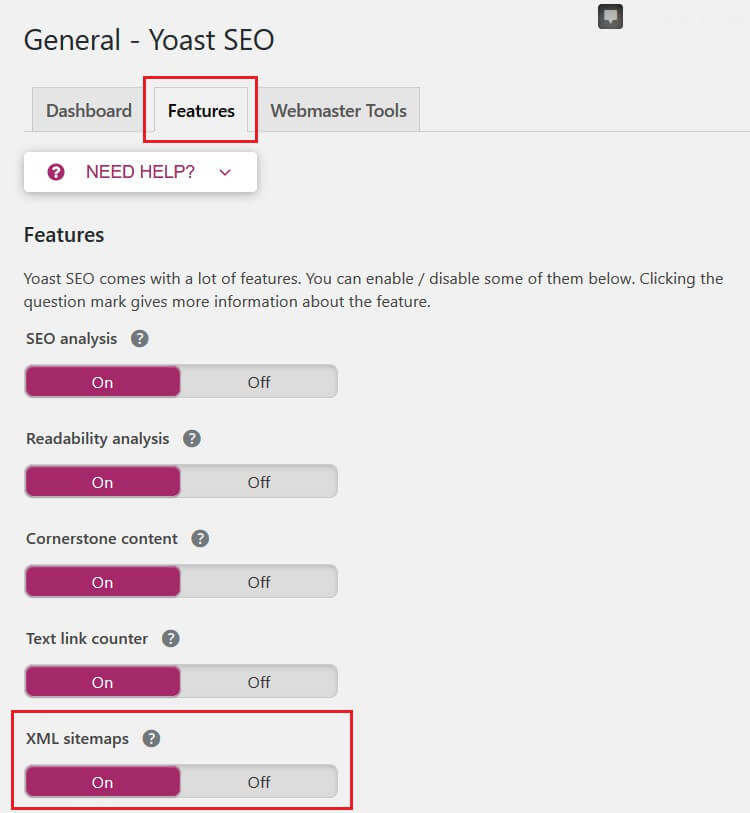 enable xml sitemaps in yoast