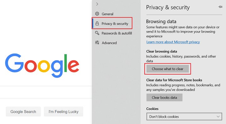 choose what to clear Microsoft edge