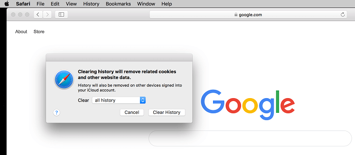 clear history in safari