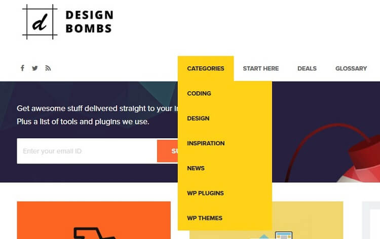 design bombs categories dropdown menu