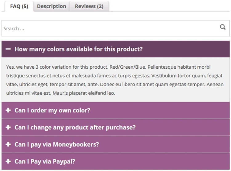 woocommerce product faq manager example